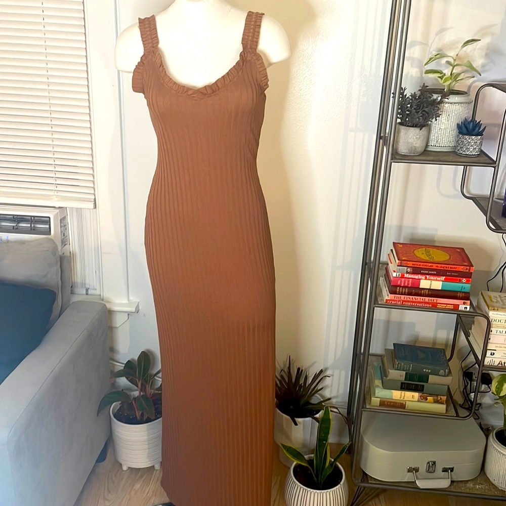 Rust Maxi Dress with Ruffle Neckline/Straps
